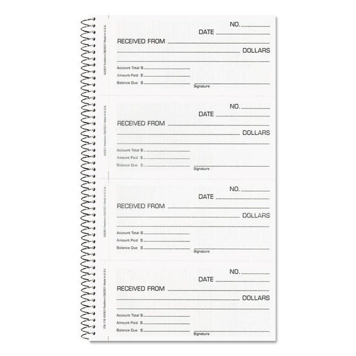 Money and Rent Unnumbered Receipt Book, 5 1/2 x 2 3/4, Two-Part, 200 Sets/Book