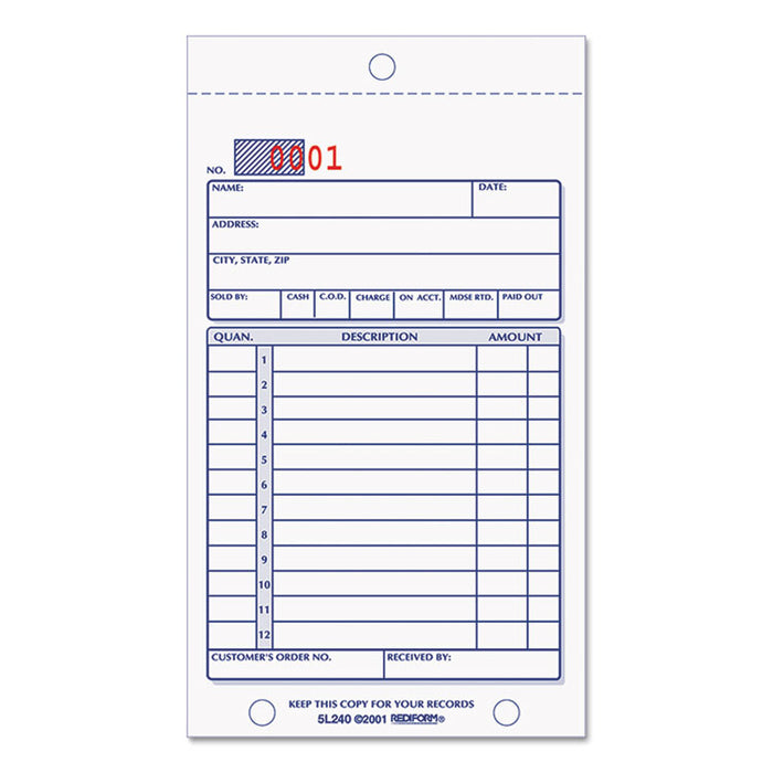 Sales Book, Two-Part Carbonless, 3.63 x 6.38, 1/Page, 50 Forms
