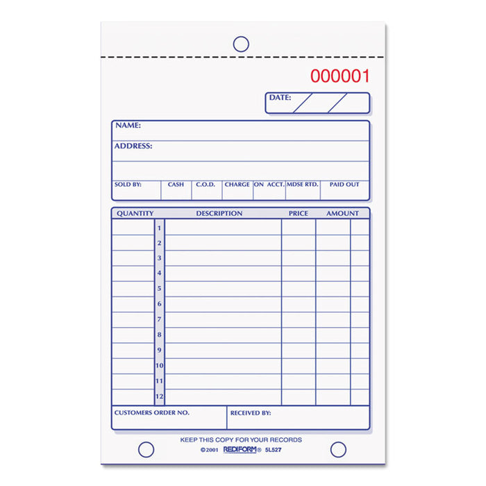 Sales Book, Two-Part Carbonless, 4.25 x 6.38, 1/Page, 50 Forms