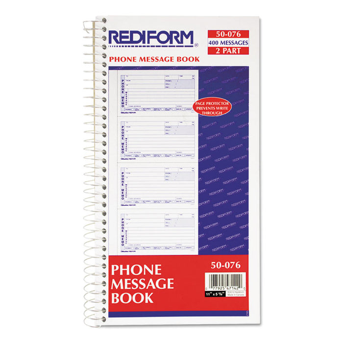 Telephone Message Book, Two-Part Carbonless, 5 x 2.75, 4/Page, 400 Forms