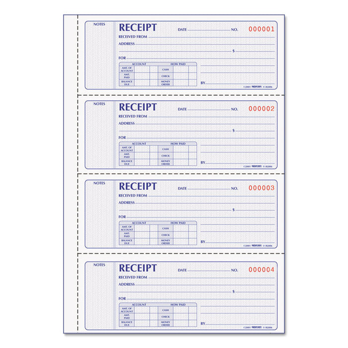 Money Receipt Book, Two-Part Carbonless, 7 x 2.75, 4/Page, 200 Forms