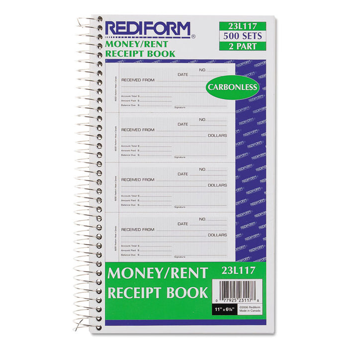 Money and Rent Unnumbered Receipt Book, 5 1/2 x 2 3/4, Two-Part, 500 Sets/Book