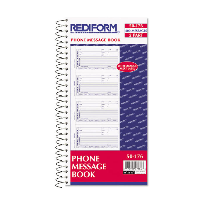 Wirebound Message Book, 5 x 2 3/4, Two-Part Carbonless, 400 Forms, 120 Labels