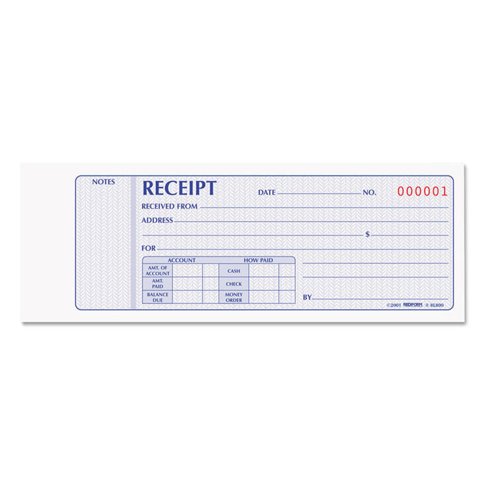 Receipt Book, Two-Part Carbonless, 7 x 2.75, 1/Page, 100 Forms