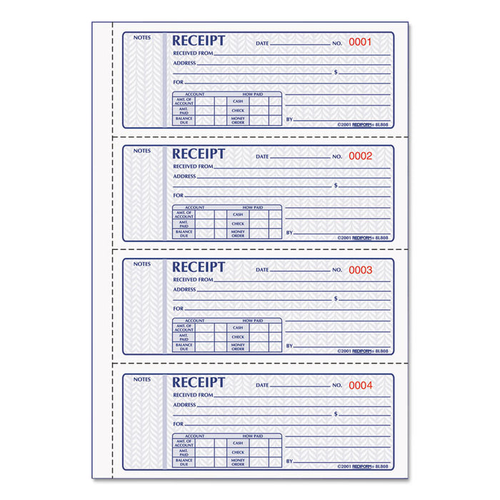 Money Receipt Book, 7 x 2 3/4, Carbonless Triplicate, 100 Sets