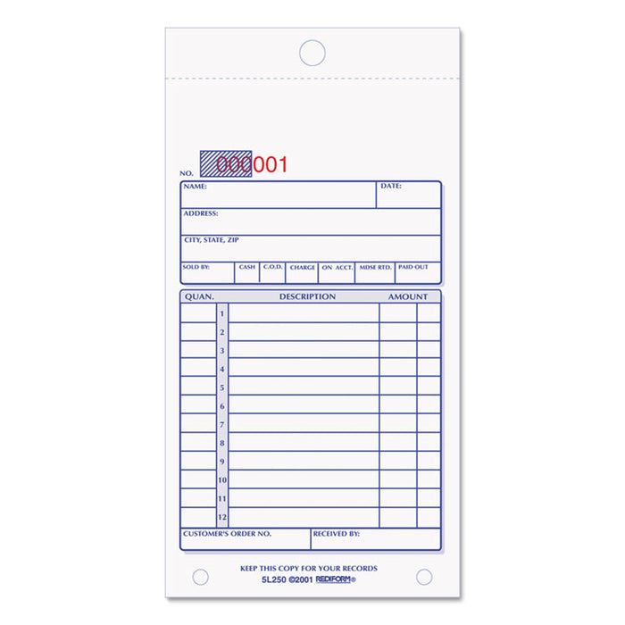 Sales Book, 3 5/8 x 6 3/8, Carbonless Triplicate, 50 Sets/Book