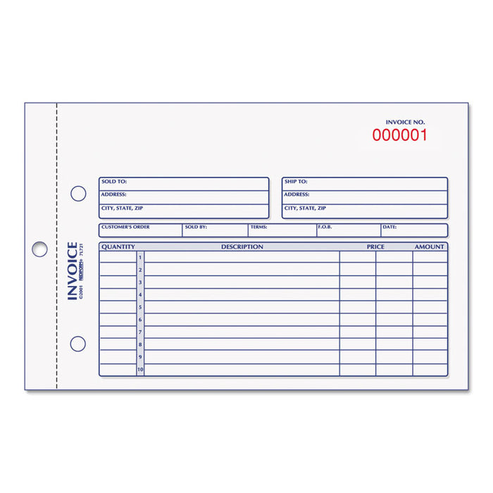 Invoice Book, Two-Part Carbonless, 5.5 x 7.88, 1/Page, 50 Forms