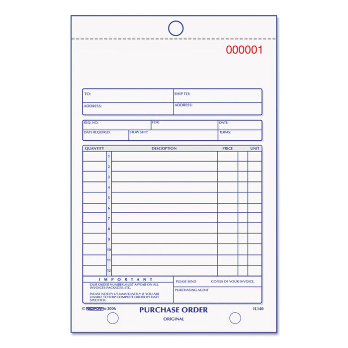 Purchase Order Book, Bottom Punch, 5 1/2 x 7 7/8, Two-Part Carbonless, 50 Forms