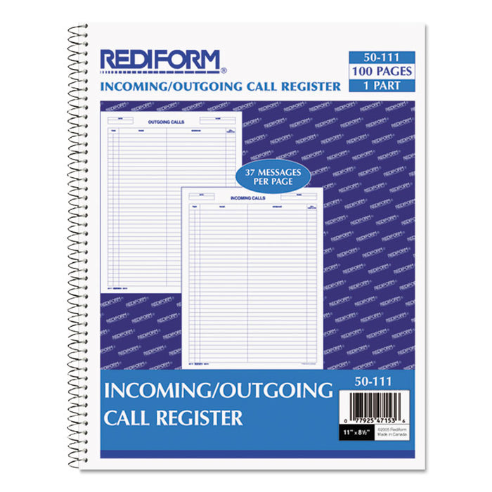 Wirebound Call Register, 8.5 x 11, 1/Page, 3.700 Forms