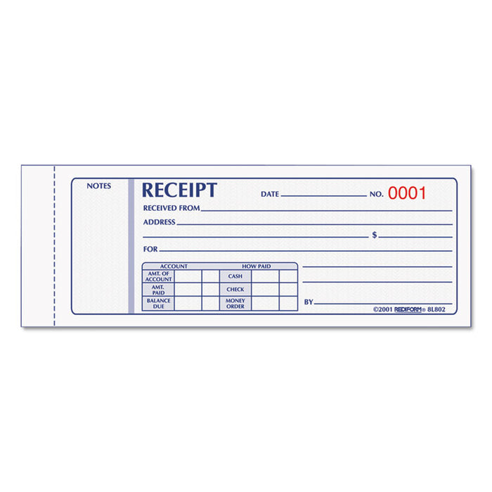 Receipt Book, 7 x 2 3/4, Carbonless Triplicate, 50 Sets/Book
