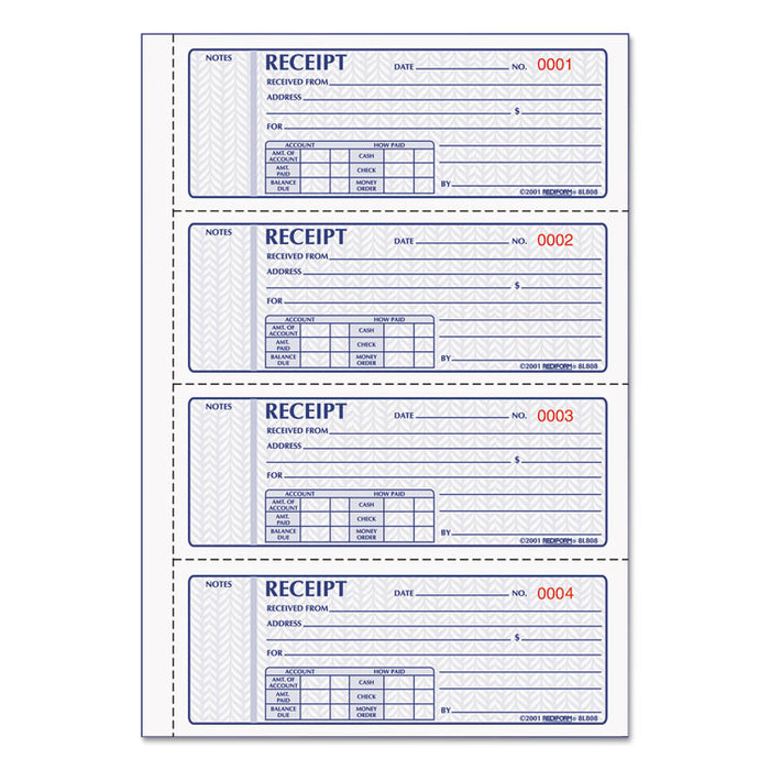 Money Receipt Book, 7 x 2 3/4, Carbonless Triplicate, 100 Sets/Book