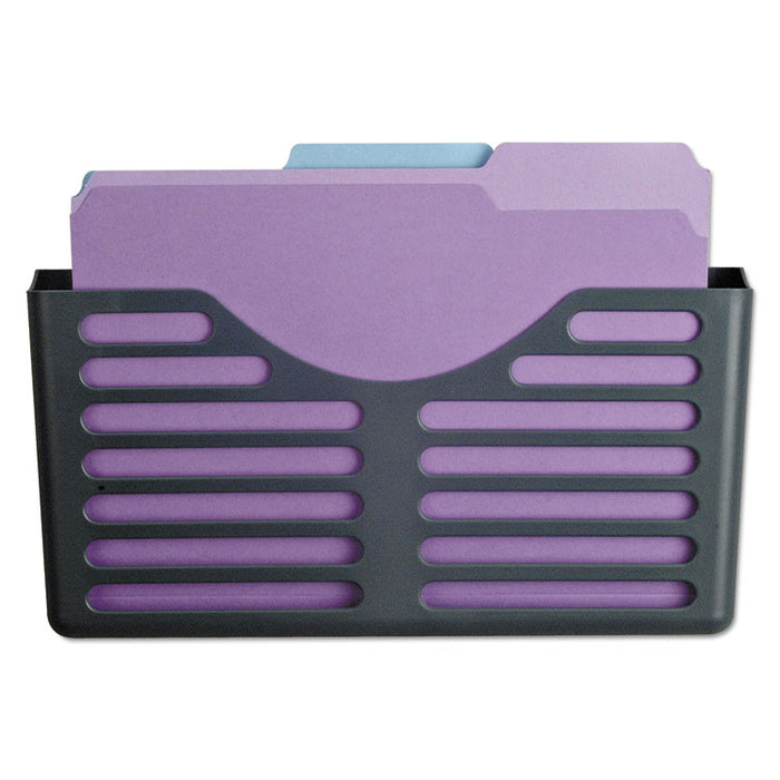 Recycled Plastic Cubicle Single File Pocket, Cubicle Pins Mount, 13.5 x 3 x 7, Charcoal