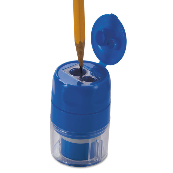 Twin Pencil/Crayon Sharpener with Cap, 1.5" dia. x 2.38", Blue