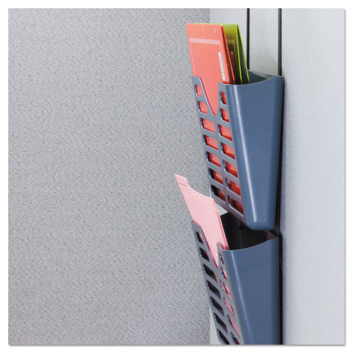 Recycled Plastic Cubicle Triple File Pocket, Cubicle Pins Mount, 13.5 x 4.75 x 28, Charcoal
