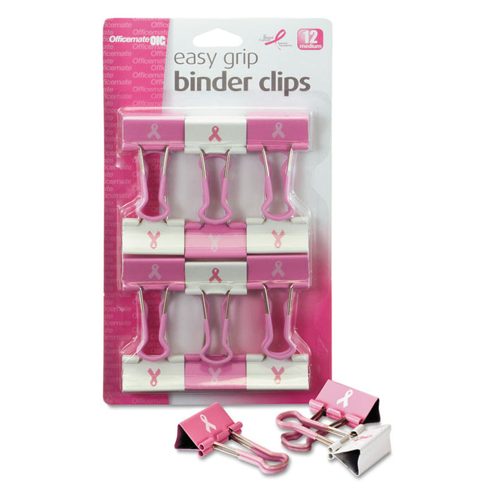Easy Grip Pink Binder Clips, Medium, Pink/White, 12/Pack