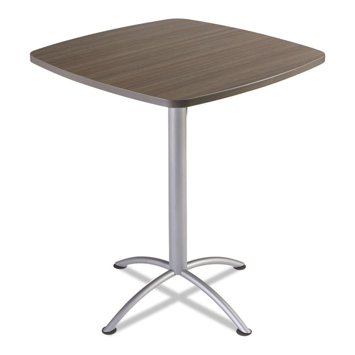 iLand Table, Bistro-Height, Square Top, Contoured Edges, 36 x 36 x 42, Natural Teak/Silver