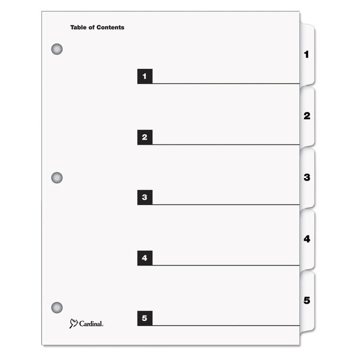 OneStep Printable Table of Contents and Dividers, 5-Tab, 1 to 5, 11 x 8.5, White, 1 Set