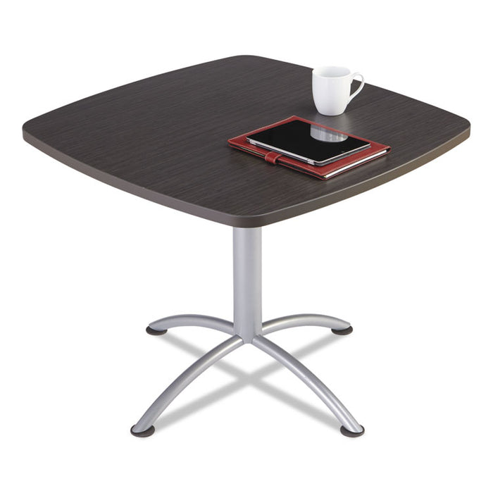 iLand Table, Cafe-Height, Square Top, Contoured Edges, 36 x 36 x 29, Gray Walnut/Silver