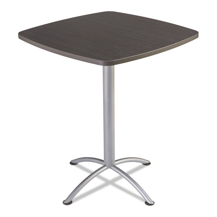 iLand Table, Bistro-Height, Square Top, Contoured Edges, 36 x 36 x 42, Gray Walnut/Silver