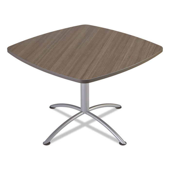 iLand Table, Cafe-Height, Square Top, Contoured Edges, 42 x 42 x 29, Natural Teak/Silver