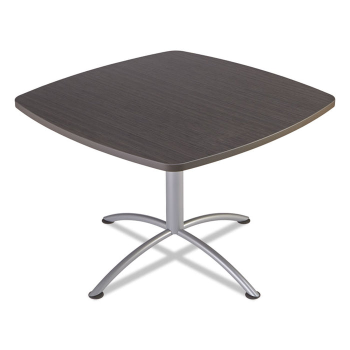 iLand Table, Cafe-Height, Square Top, Contoured Edges, 42 x 42 x 29, Gray Walnut/Silver