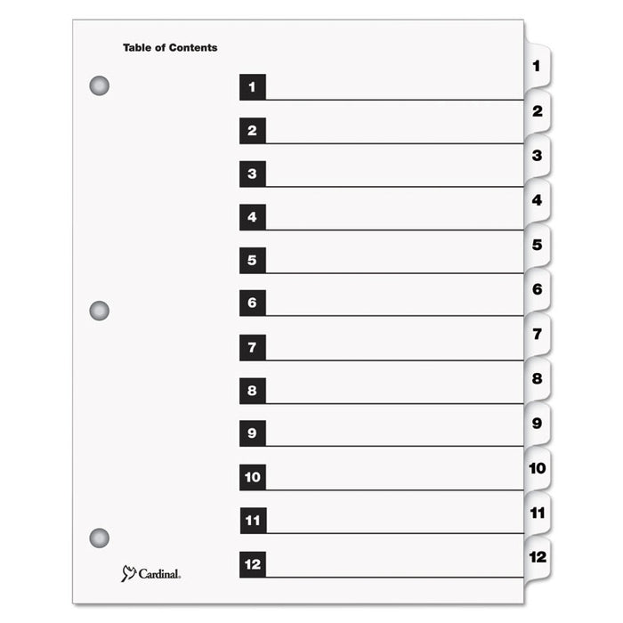 OneStep Printable Table of Contents and Dividers, 12-Tab, 1 to 12, 11 x 8.5, White, 1 Set