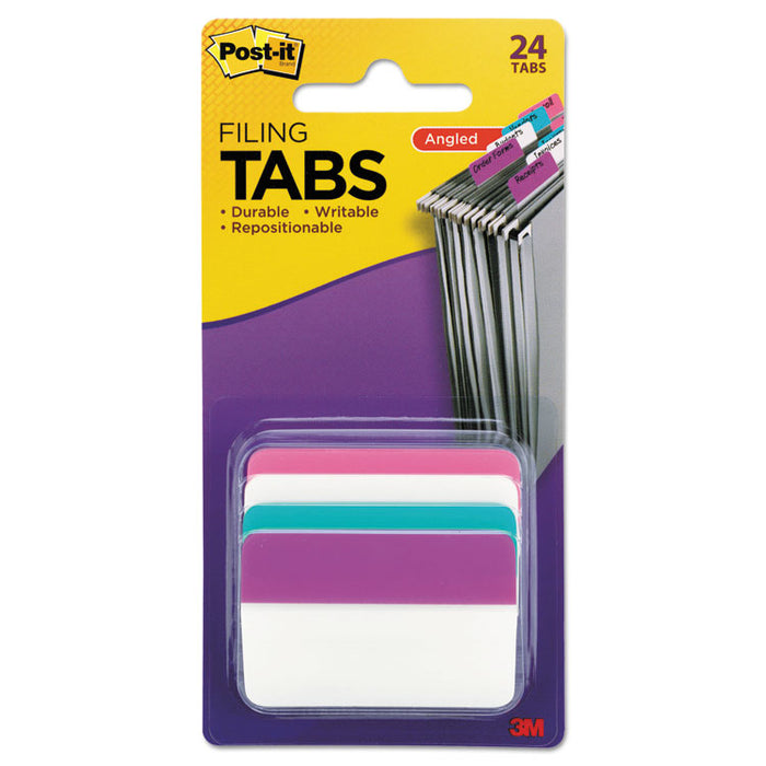 2" Plain Solid Color Angled Tabs, 1/5-Cut, Assorted Pastel Colors, 2" Wide, 24/Pack