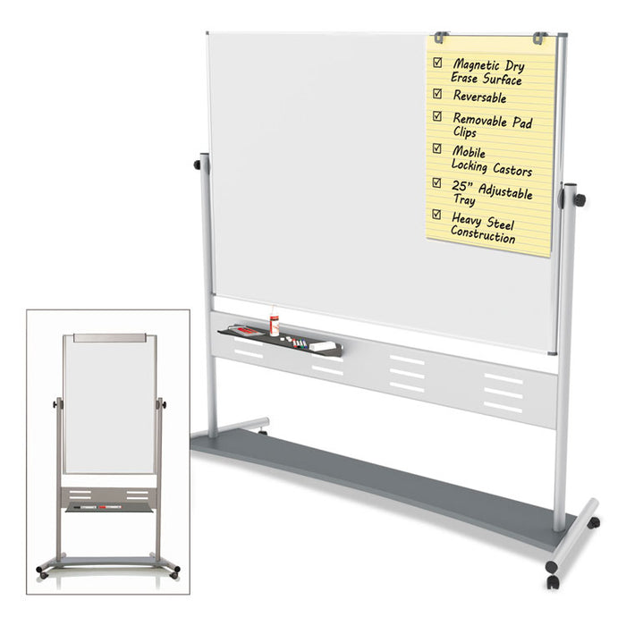 Magnetic Reversible Mobile Easel, 35 2/5w x 47 1/5h, 80"h Easel, White/Silver