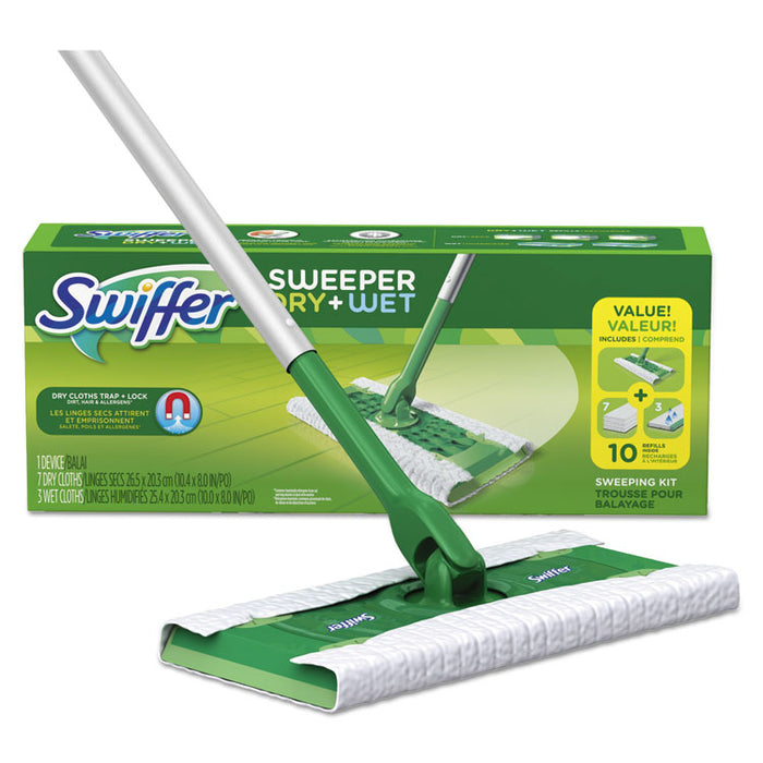 Sweeper Mop, 10 x 4.8 White Cloth Head, 46" Green/Silver Aluminum/Plastic Handle, 6/Carton