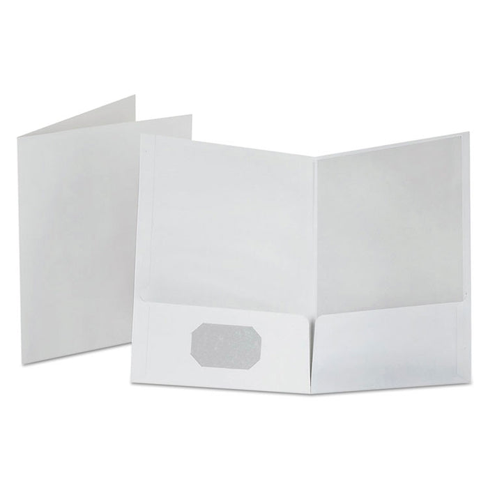 Linen Finish Twin Pocket Folders, 100-Sheet Capacity, 11 x 8.5, White, 25/Box