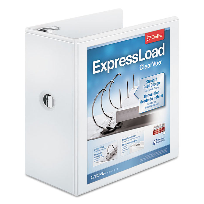 ExpressLoad ClearVue Locking D-Ring Binder, 3 Rings, 5" Capacity, 11 x 8.5, White