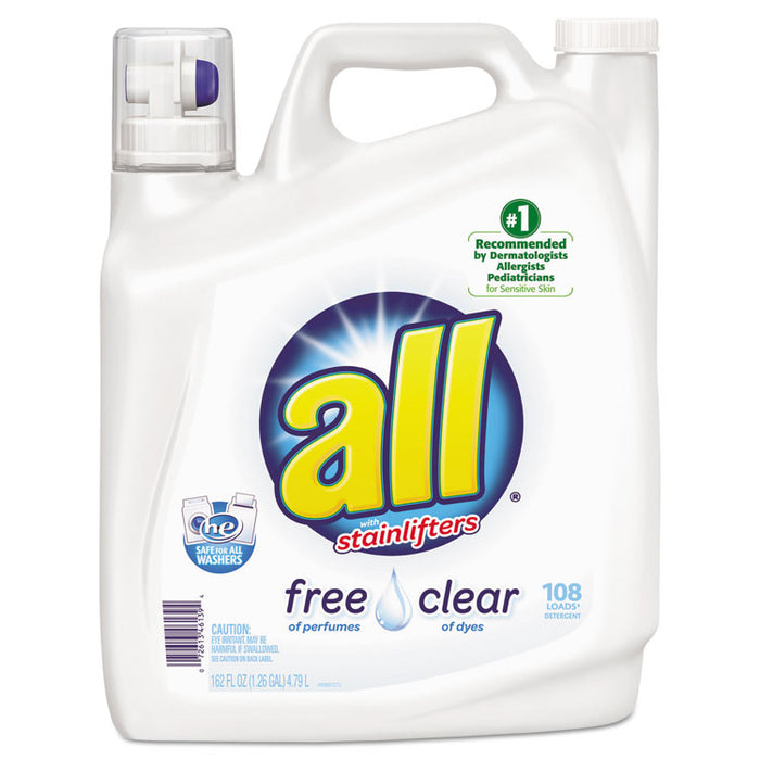 All Free Clear 2x Liquid Laundry Detergent, Unscented, 162 oz Bottle, 2/Carton