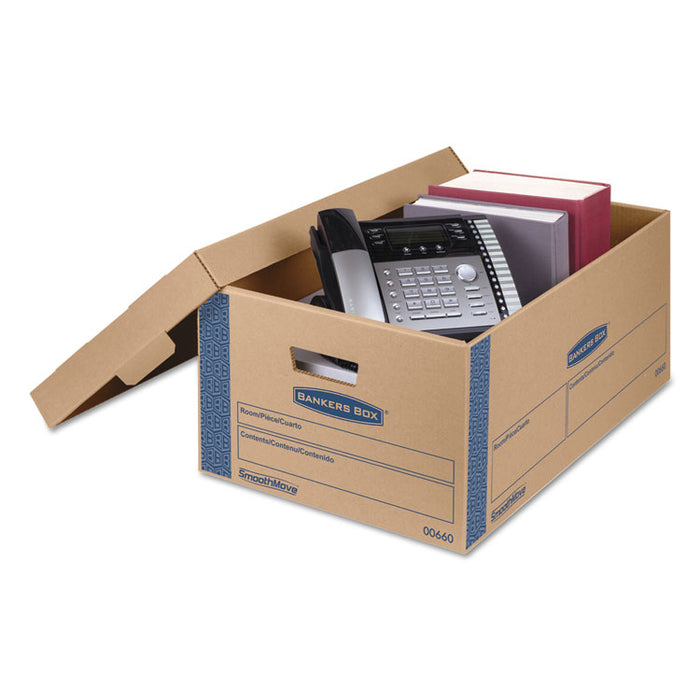 SmoothMove Prime Moving/Storage Boxes, Lift-Off Lid, Half Slotted Container, Large, 15" x 24" x 10", Brown/Blue, 8/Carton