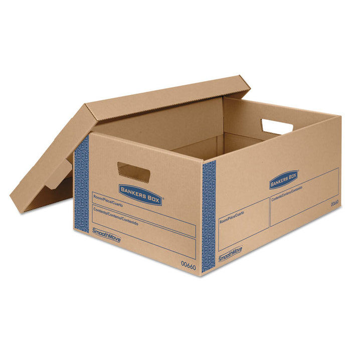 SmoothMove Prime Moving/Storage Boxes, Lift-Off Lid, Half Slotted Container, Large, 15" x 24" x 10", Brown/Blue, 8/Carton