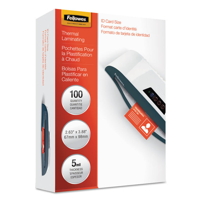 Laminating Pouches, 5 mil, 3.88" x 2.63", Gloss Clear, 100/Pack