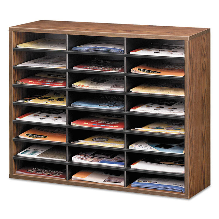 Literature Organizer, 24 Letter Compartments, 29 x 11.88 x 23.44, Medium Oak