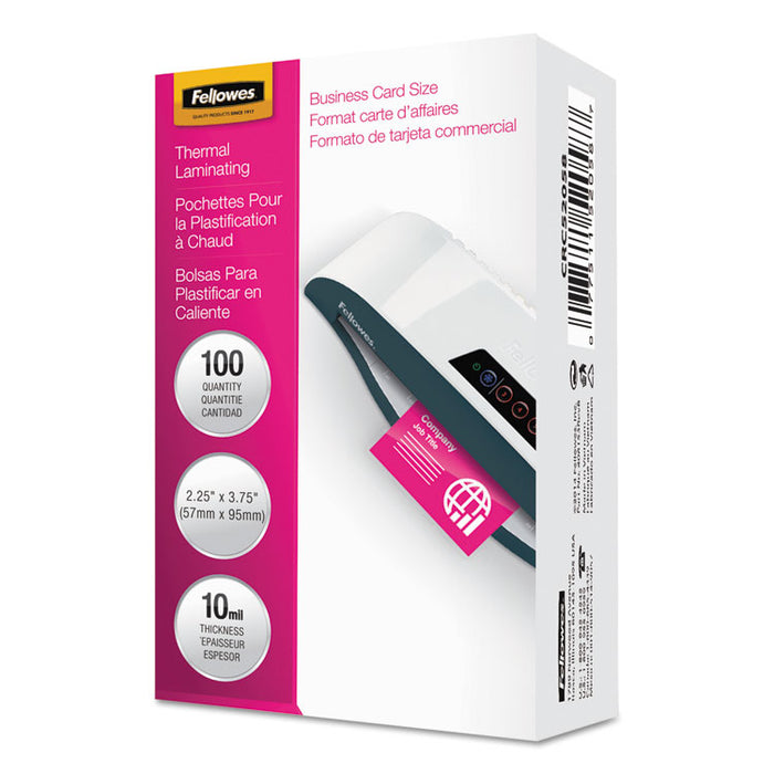 Laminating Pouches, 10 mil, 3.75" x 2.25", Gloss Clear, 100/Pack