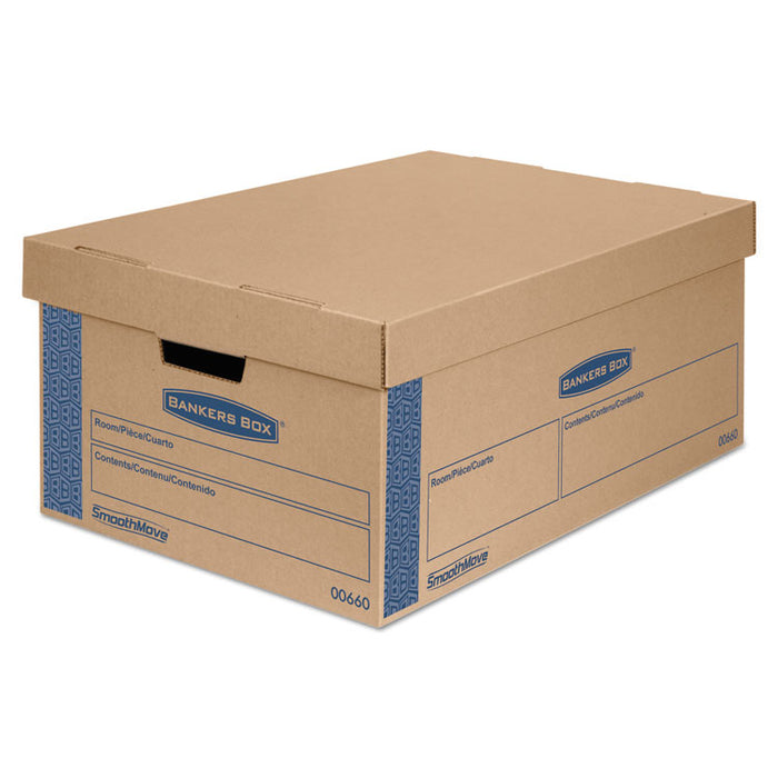 SmoothMove Prime Moving/Storage Boxes, Lift-Off Lid, Half Slotted Container, Large, 15" x 24" x 10", Brown/Blue, 8/Carton