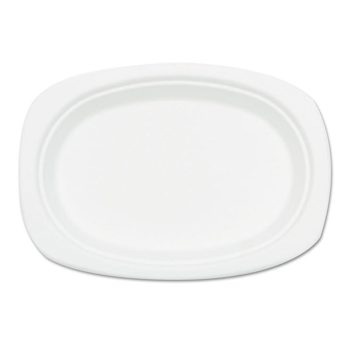 Compostable Sugarcane Bagasse Oval Plate, 9 x 6.5, White, 50/Pack