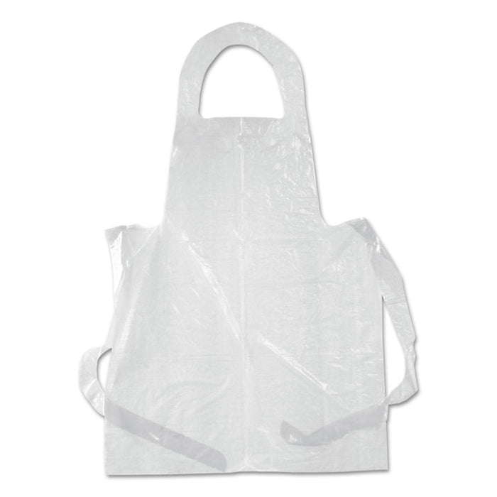 Poly Apron, White, 28 in. x 55 in., 1 mil., One Size Fits All, 100/Pack