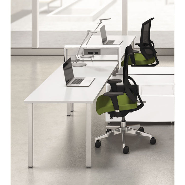 e5 Two-Person Workstation with Beltway, 123.5w x 73d x 29.5h, White