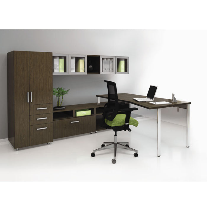 e5 Series Single L-Workstation, 72w x 85d x 29.5h, Walnut