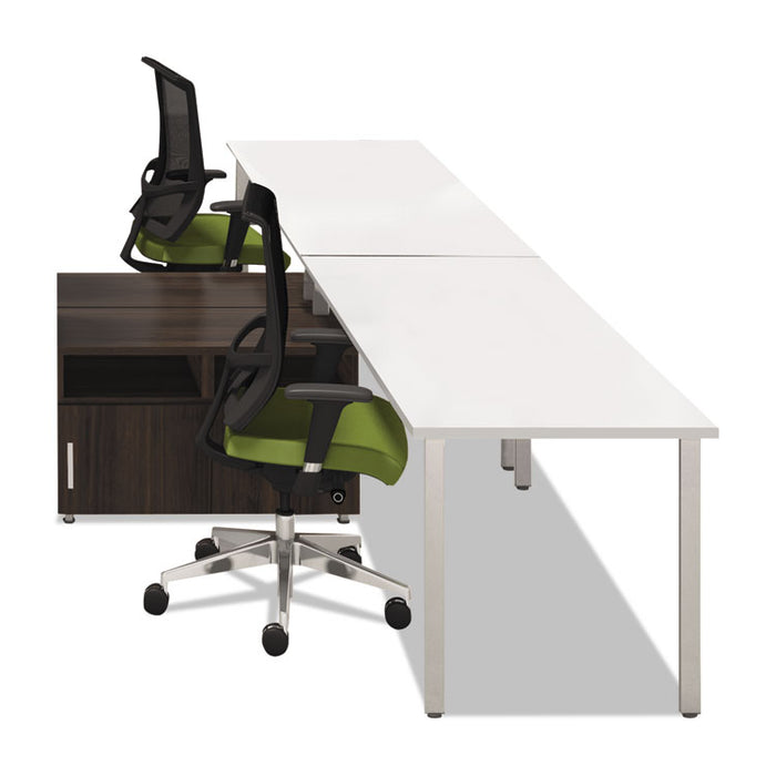 e5 Series Two-Person Workstation, 120w x 73d x 29.5h, White/Walnut