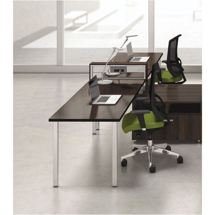 e5 Two-Person Workstation with Beltway, 123.5w x 73d x 29.5h, Walnut