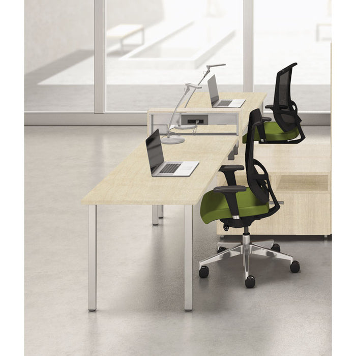e5 Two-Person Workstation with Beltway, 123.5w x 73d x 29.5h, Summer Suede
