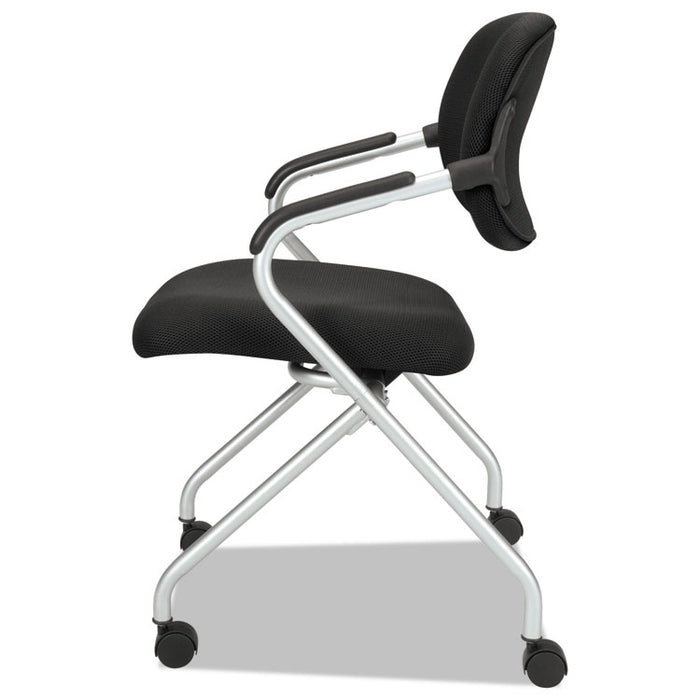 HVL303 Nesting Arm Chair, Supports Up to 250 lb, Black Seat/Back, Silver Base