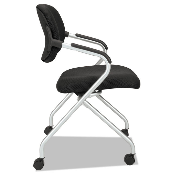 HVL303 Nesting Arm Chair, Supports Up to 250 lb, Black Seat/Back, Silver Base