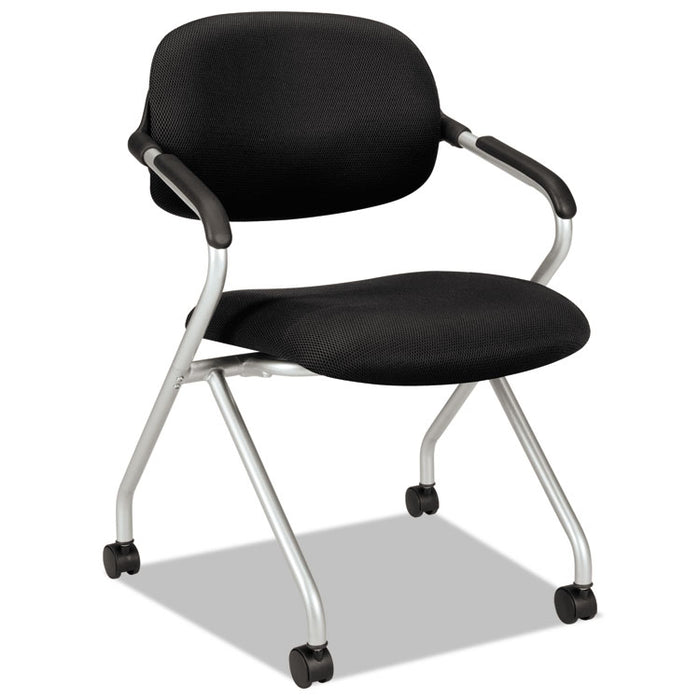 HVL303 Nesting Arm Chair, Supports Up to 250 lb, Black Seat/Back, Silver Base