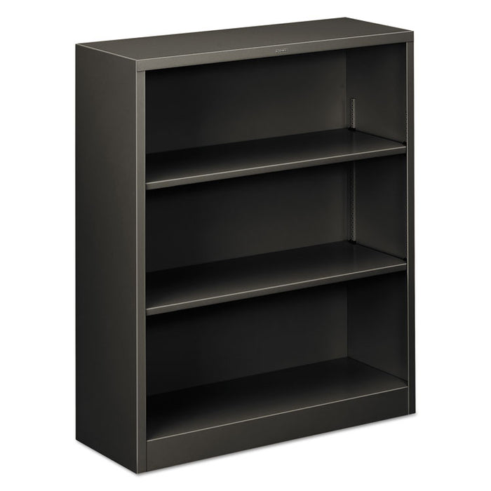 Metal Bookcase, Three-Shelf, 34.5w x 12.63d x 41h, Charcoal