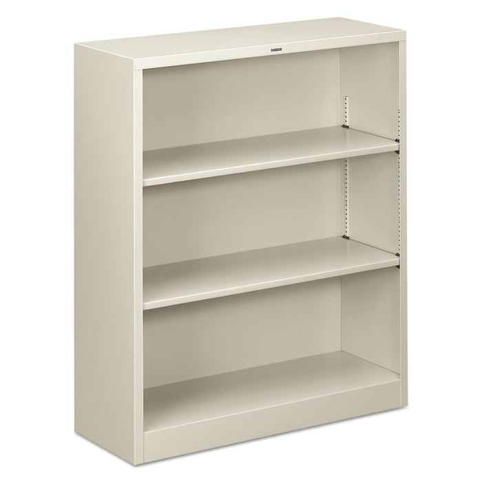 Metal Bookcase, Three-Shelf, 34.5w x 12.63d x 41h, Light Gray